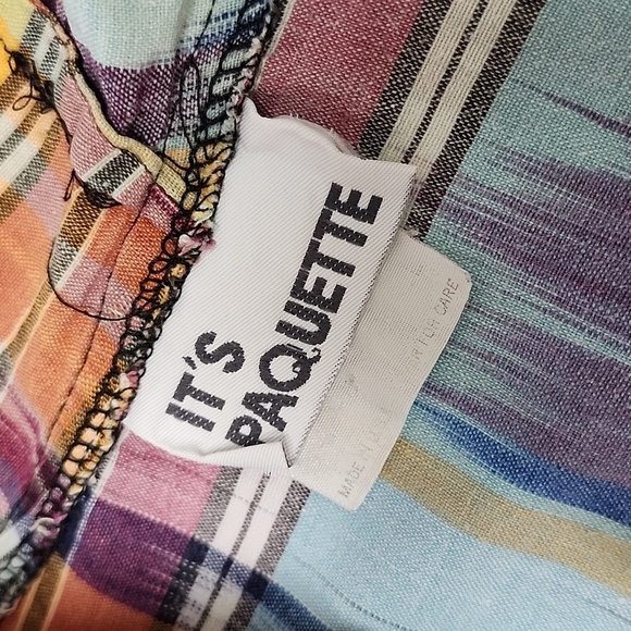 IT'S PAQUETTE Vintage 80's Beach Plaid Hooded Light-weight Oversized Pullover - Picture 9 of 13
